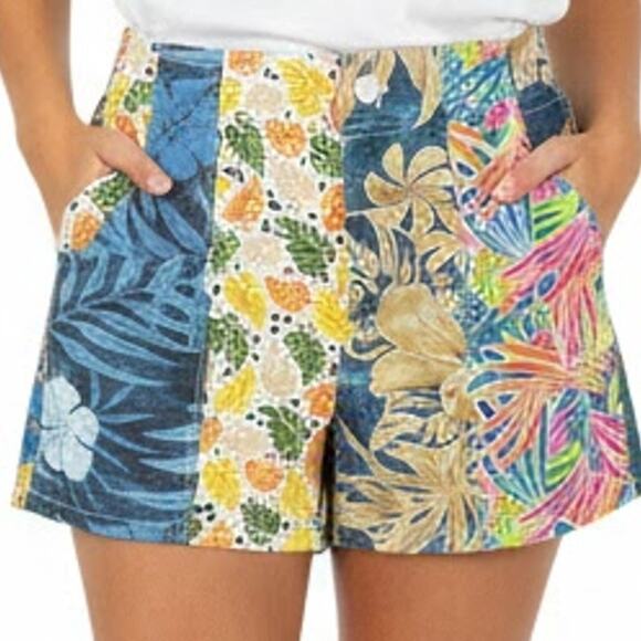 MOTHER Pants - Mother x Carolyn Murphy Recycled Hawaiian Board Shorts High Waist size M NEW Tag